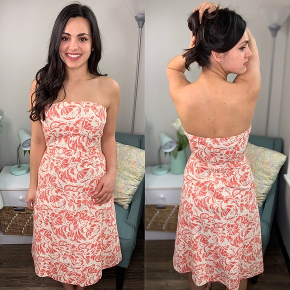 J. Crew Dresses & Skirts - J. Crew White & Peach Floral Strapless Dress